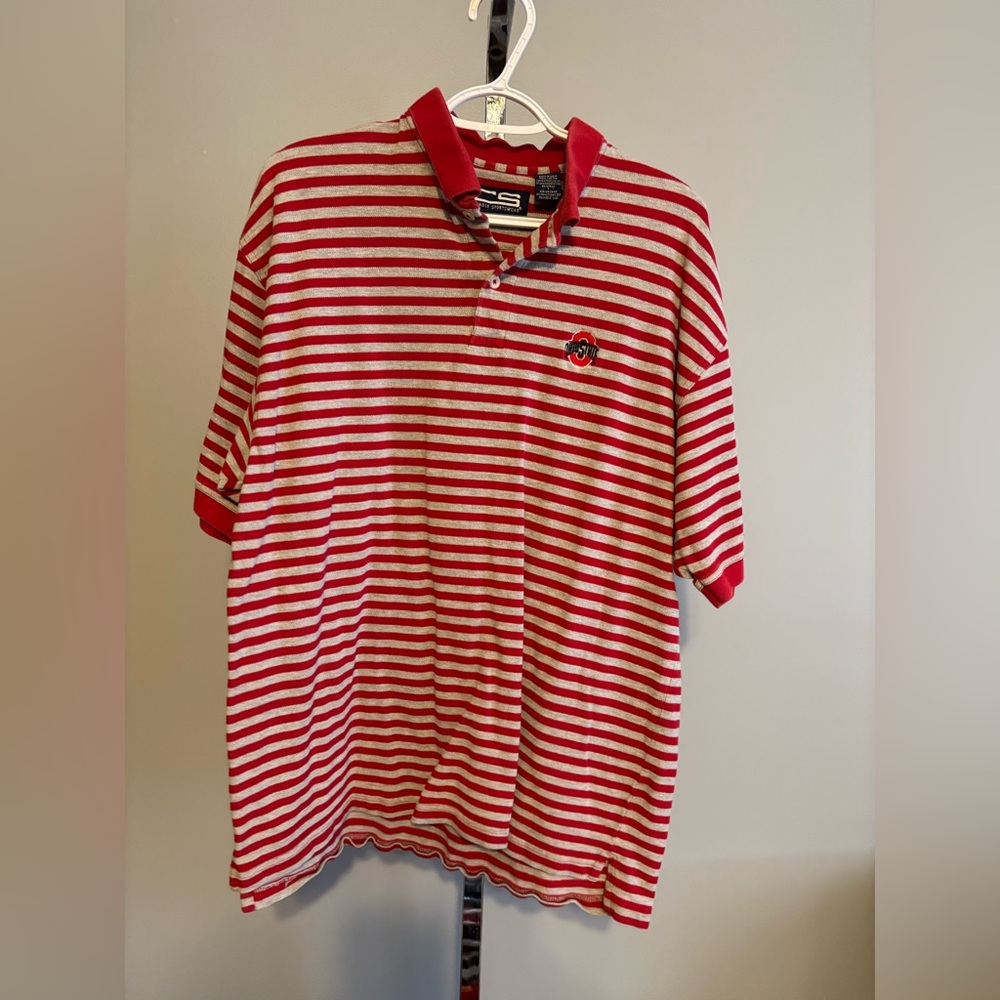 Ohio State Buckeyes Red & Gray Striped Large Polo Shirt CS Crable Sportswear
